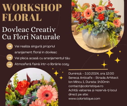 Dovleac decorat cu flori la workshop floral de toamnă