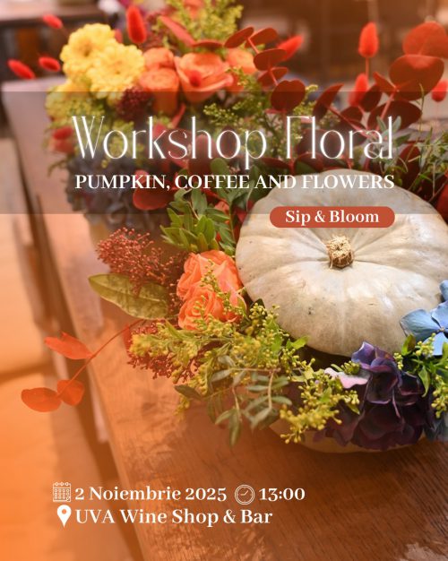 Workshop dovleac floral COLORISTIQUE București - participante decorând dovleci cu flori naturale la atelier